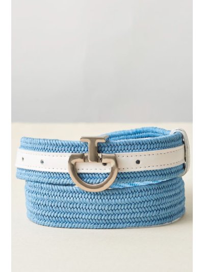 Ceinture tressée élastique en cuir et coton bleu ciel pour femme - Cavalleria Toscana