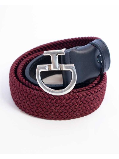 Ceinture bordeaux tressé et élastique avec boucle logo - Cavalleria Toscana