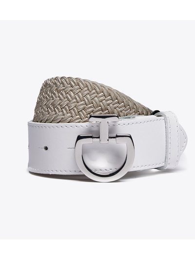 Cinturón beige y blanco trenzado y elástico con hebilla logo - Cavalleria Toscana
