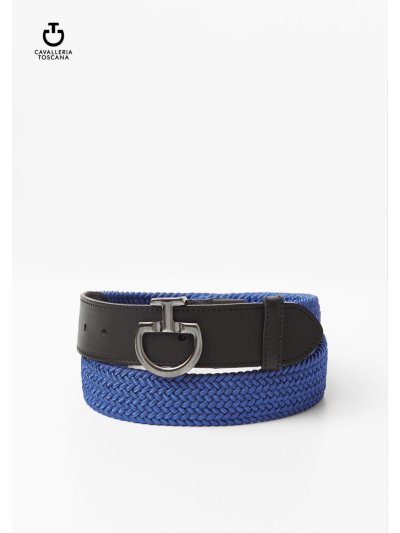 Ceinture tressée élastique en cuir et coton bleu canard et noir pour femme - Cavalleria Toscana