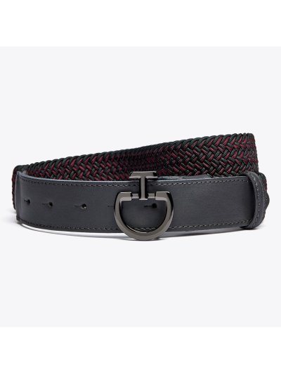 Cinturón gris oscuro y rojo trenzado y elástico con hebilla logo - Cavalleria Toscana