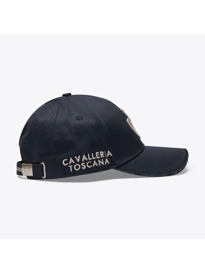 Gorra de algodón azul marino con logo bordado beige - Cavalleria Toscana - imagen 3