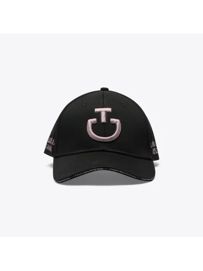 Gorra de algodón negra con logo bordado rosa palo - Cavalleria Toscana