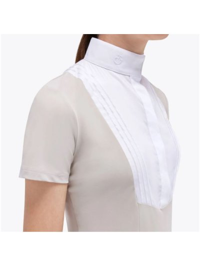 Camiseta de competicion de manga corta beige claro y blanco para niña -  Cavalleria Toscana