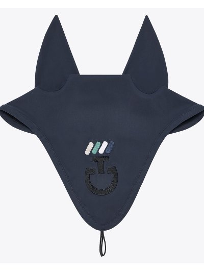 Orejeras azul ahumado con orejas finas elásticas con logo y bordado y agarre a cabezada para caballo y pony - Cavalleria Toscana
