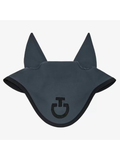 Orejeras gris oscuro con logo bordado negro y orejas finas elásticas para caballo - Cavalleria Toscana