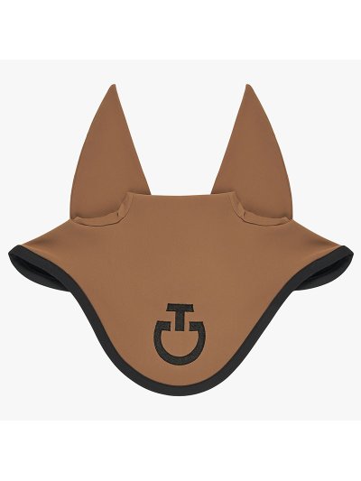 Orejeras marrones con logo bordado y ribete negro y orejas finas elásticas para caballo y pony - Cavalleria Toscana