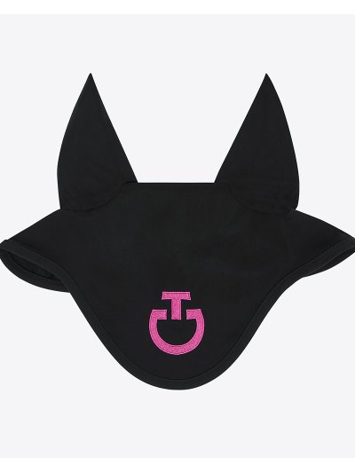 Orejeras negras con logo bordado rosa y orejas finas elásticas para caballo - Cavalleria Toscana