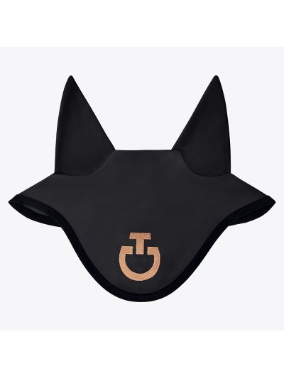 Orejeras negras con el logo en marrón caramelo y con orejas finas elásticas para caballo y pony - Cavalleria Toscana