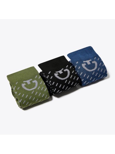 Calcetines altos de hilo transpirable con estampado integral y logo CT en la pantorrilla (verde, azul marino, negro) - Cavalleria Toscana