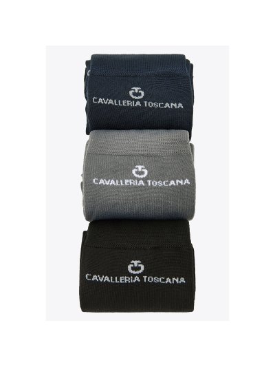 Calcetines altos de hilo transpirable con estampado y logo CT en la pantorrilla (gris, azul marino, negro) - Cavalleria Toscana