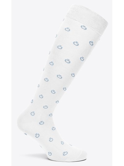 Calcetines altos color blanco con estampado de mini logotipo azul claro - Cavalleria Toscana