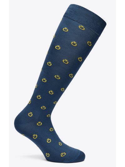 Calcetines altos color azul marino con estampado de mini logotipo amarillo - Cavalleria Toscana