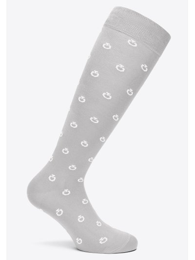 Calcetines altos color gris claro con estampado de mini logotipo blanco - Cavalleria Toscana