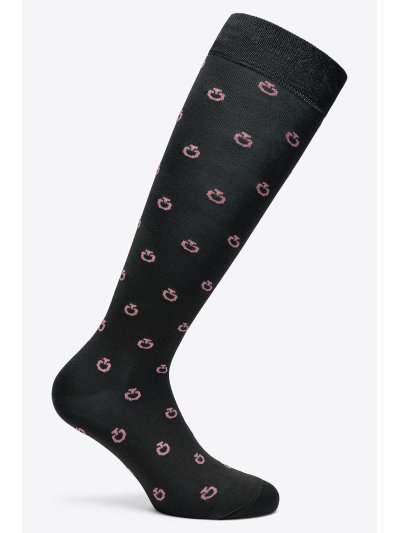 Calcetines altos color negro con estampado de mini logotipo en color lila - Cavalleria Toscana