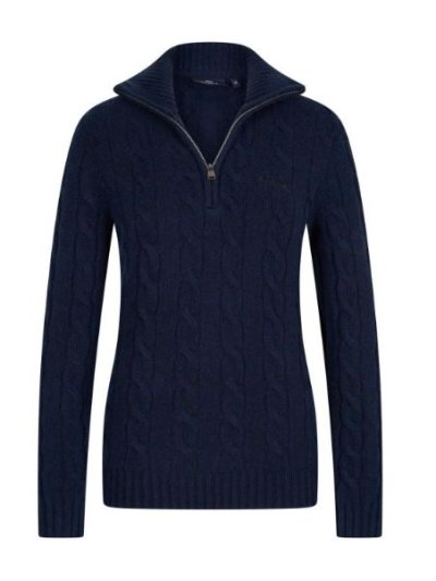 Women's sweater with high neck and zipper closure in navy blue Dunya - HV Polo