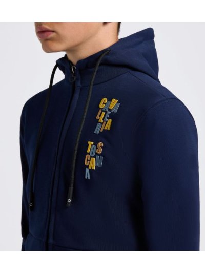 Sudadera azul marino con capucha  y detalle del logotipo multicolor para niño- Cavalleria Toscana