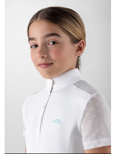 Polo de competición blanco de manga corta para niña - Giuv-Equiline