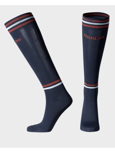 Calcetines de caña alta unisex azul ymarino y naranja con logo frontal -EQUILINE