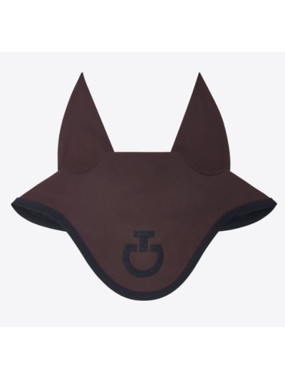 Orejeras anti ruido en color marron chocolate con el logotipo negro bordado en la parte delantera para caballo-Cavalleria Toscana