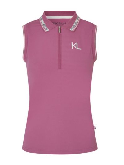 Polo sans manche en piqué en rose avec détails dorés et beige clair et media fermeture éclair avant pour femme-KLNaira-Kingsland