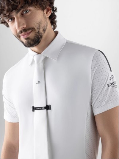 Polo de competición de manga corta microperforado blanco para hombre  - Equiline
