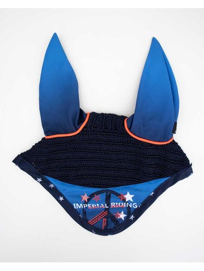 Bonnet en crochet bleu marine avec imprimé et contrastes orange pour cheval - Imperial Riding