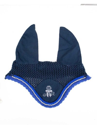 Bonnet en crochet bleu marine à strass et fines oreilles rigides pour cheval - Imperial Riding