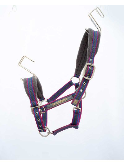Licol d'écurie gris, fuchsia et bleu avec muserolle polaire pour cheval (cob) - Rambo