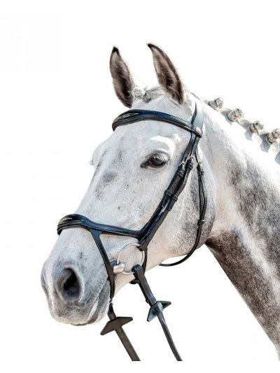 Bride de travail noire avec muserolle large et pespuntes pour cheval - E-143 - Prestige