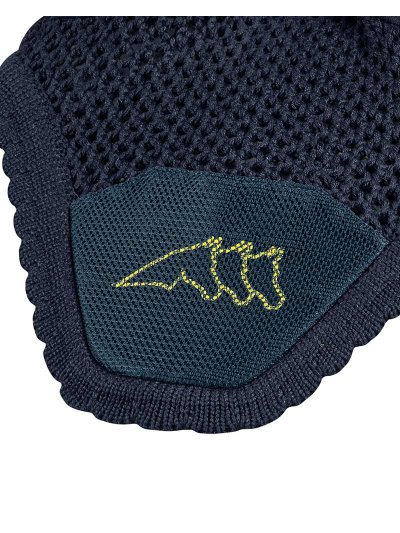 Bonnet en crochet bleu marine avec oreilles élastiques et logo jaune pour cheval (full) - Cora - Equiline - imagen 2