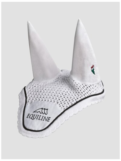 Orejeras de crochet blancas con orejas elásticas y cordón negro para caballo - Outline - Equiline