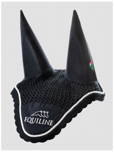 Orejeras de crochet azul marino con orejas elásticas y cordón blanco para caballo - Outline - Equiline