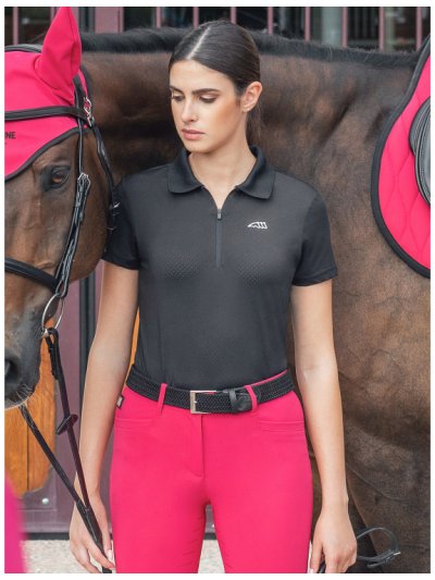 Polo de entrenamiento de manga corta color negro de tejido tecnico transpirables para mujer - Carenc - Equiline