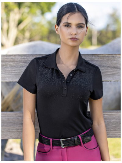 Polo de pique técnico de entrenamiento de manga corta con brillantes color negro para mujer - Gillis - Equiline