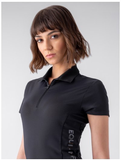 Polo de entrenamiento de manga corta color negro de tejido tecnico transpirables para mujer - Crege - Equiline