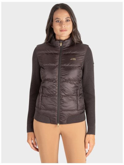 Chaqueta marrón acolchada con espalda y mangas de punto para mujer - Estrae - Equiline
