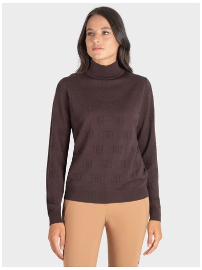 Jersey marrón de punto con cuello alto para mujer - Ekole - Equiline
