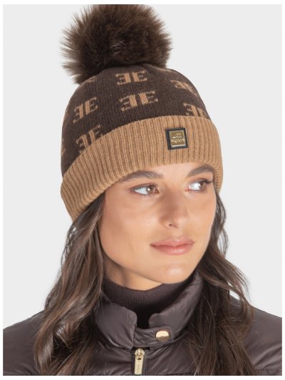 Gorro de punto marrón con pompón e interior polar - Egife - Equiline