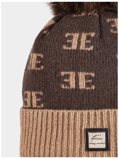 Gorro de punto marrón con pompón e interior polar - Egife - Equiline - imagen 2