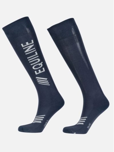 Calcetines de caña alta azul marino con el logo en vertical - Clavec - Equiline