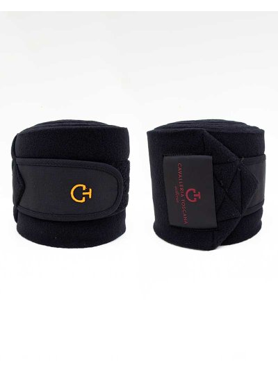 Lot de 2 Bandes polaires de travail noires avec brodé orange pour cheval et poney - Cavalleria Toscana