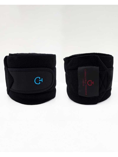 Lot de 2 Bandes polaires de travail noires avec brodé bleu pour cheval et poney - Cavalleria Toscana