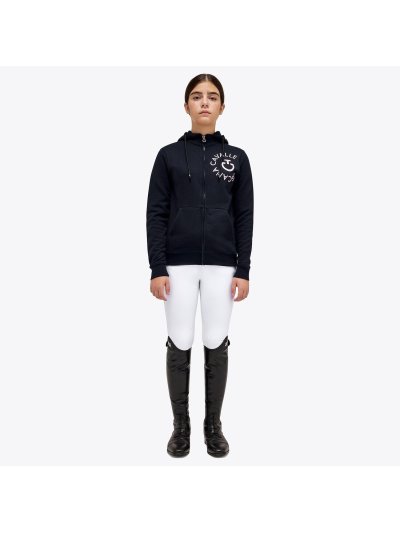 Chaqueta azul marino con el logo grande en rosa palo con capucha y cremallera junior - Cavalleria Toscana