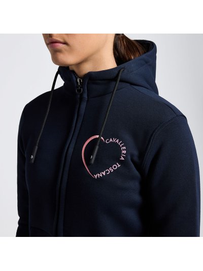 Sudadera azul marino con capucha y cremallera con el logotipo de corazón bordado para niña - Cavalleria Toscana