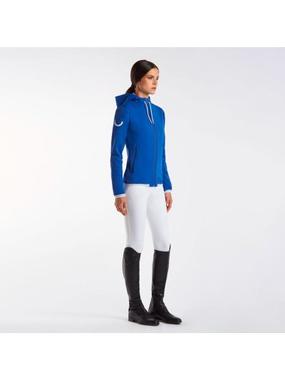Sweat de piqué bleu électrique et blanche avec fermeture éclair et capuche pour femme - Cavalleria Toscana