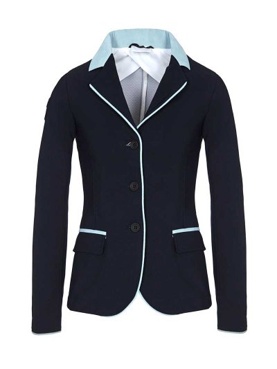 Veste de concours bleu marine avec col Alcantara bleu clair pour fille - GP - Cavalleria Toscana