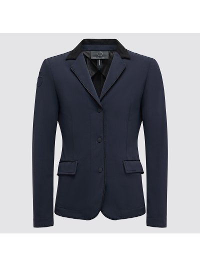 Chaqueta de concurso azul marino con cuello alcántara negro y cierre de cremallera para niña GP - Cavalleria Toscana