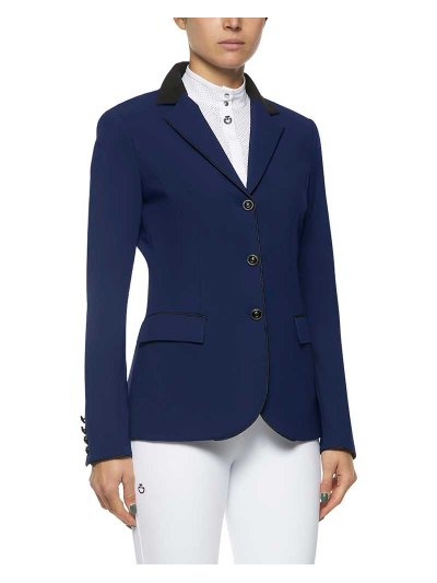 Veste de compétition bleu foncé intense avec col Alcantara noir pour femme - GP - Cavalleria Toscana