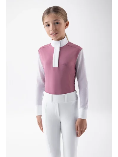 Pink (Daybreak) long-sleeve competition polo shirt with white tulle sleeves for girls EQGOR - Equiline - imagen 2